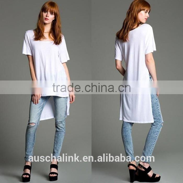 100% rayon white high slit overseas t shirts wholesale
