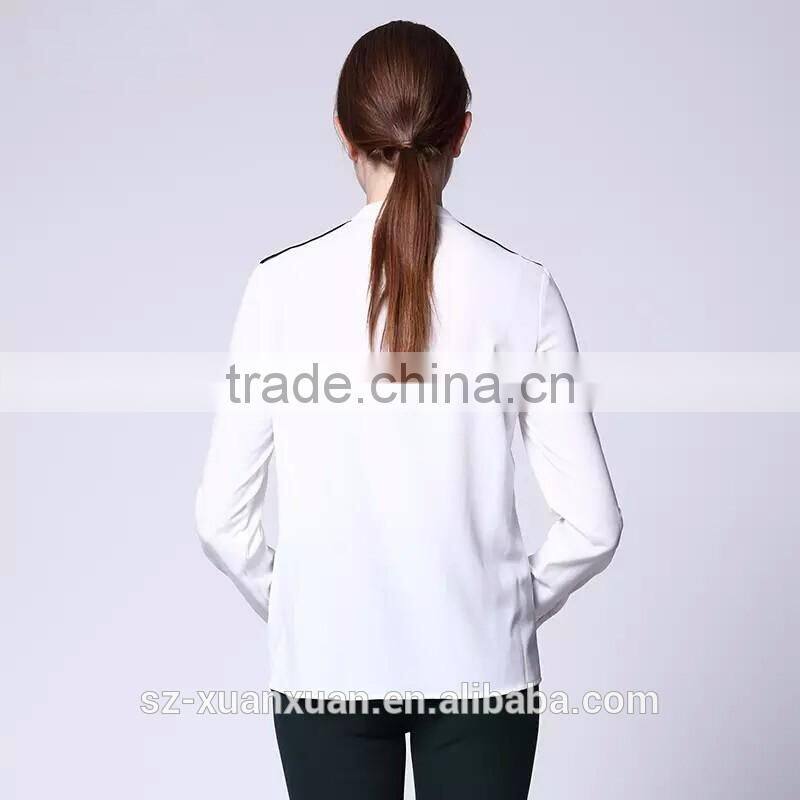 Hot selling plain white cotton long sleeve o-neck ladies officeware shirt