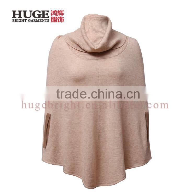 Loose Turtle Neck Wool Poncho Women Knit Sweater Wholesale