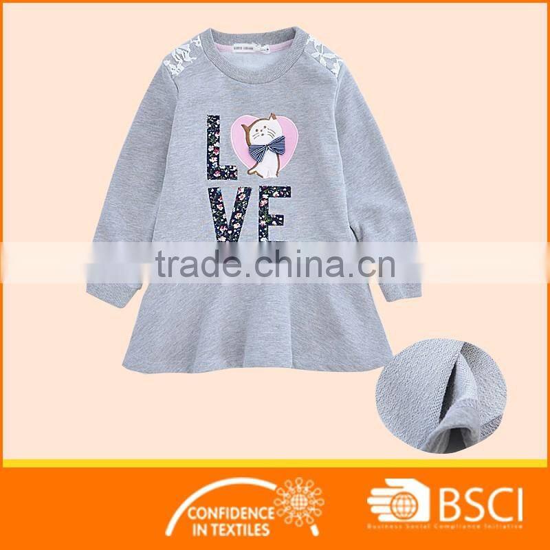 2-8 Y Custom Design Long Sleeve Girls Shift Dress Spring/Autumn Fleece Dress