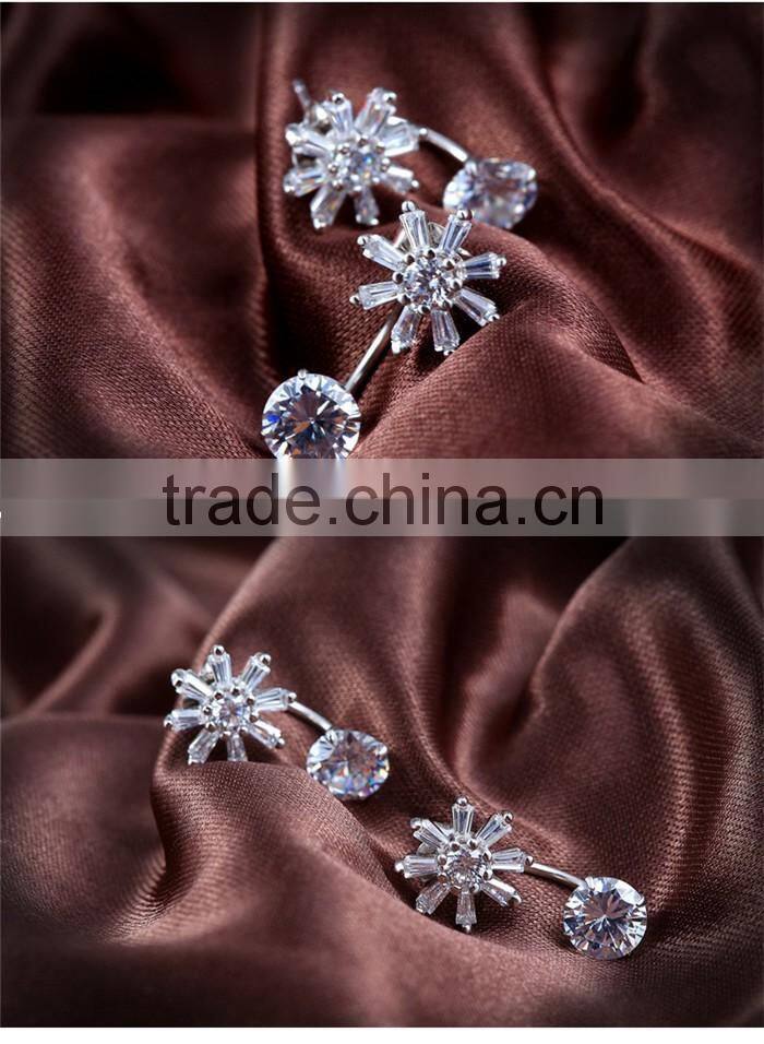 2017 wholesale 925 sterling silver sun flower woman fashion engagement wedding earrings customized jewelry CZ two way wearing