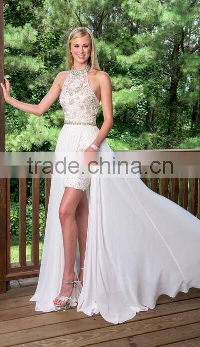 white sexy ladies one piece evening beaded leg open prom dress