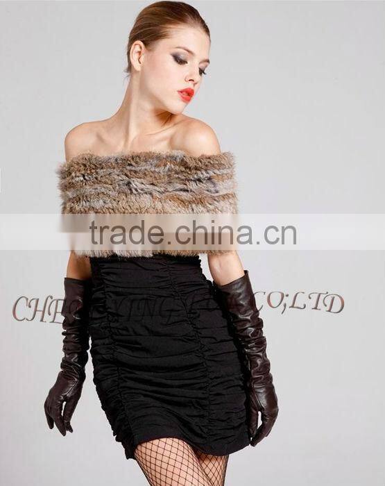 CX-B-26C Genuin Rabbit Fur Knitted Fashion Scarf