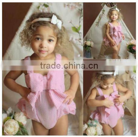 New arrival toddler clothing pink seersucker bubble wholesale fancy newborn baby clothes romper