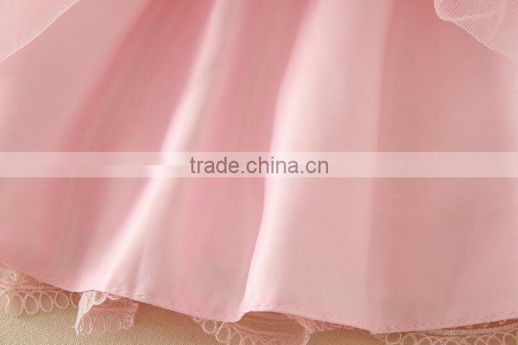 2017 Vietnam Summer simple baby frock design Pink short sleeves Bow-knot Sweet birthday party dresses Turkish clothes