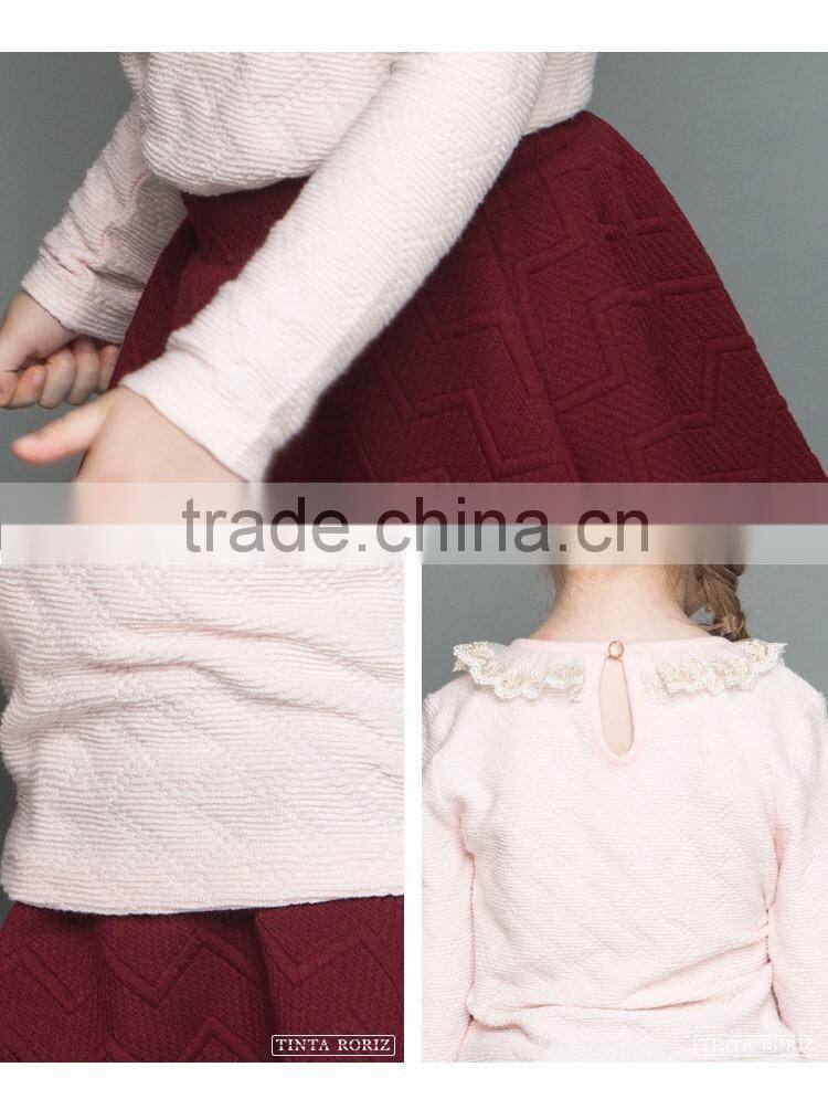2017 Spring Girls t Shirt With Lace O-neck Children Clothing Long Sleeve Pullover t Shirt
