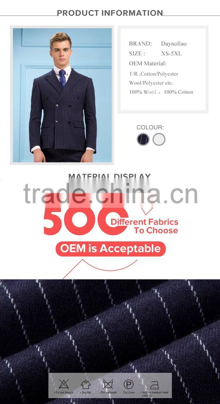 Daynoliao 2016 latest men dress business suits blue vertical stripe 3 pieces design men suits for wedding