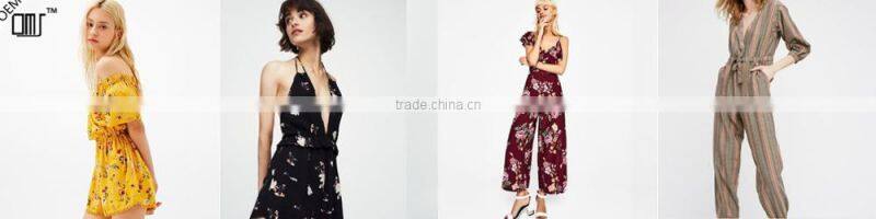 2017 hot sale V-neck short women cotton striped jumpsuit