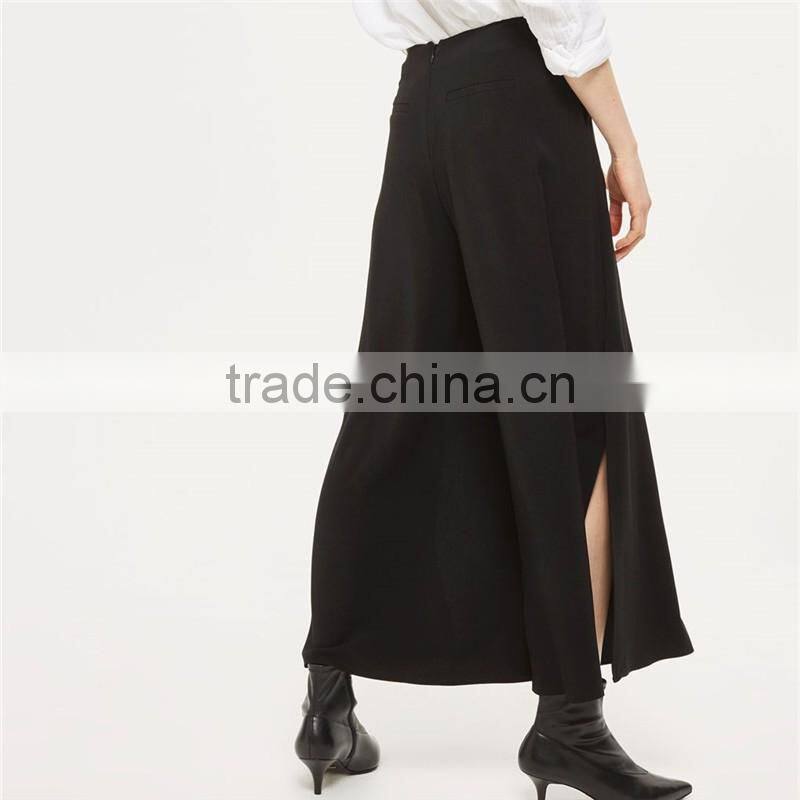 Chic wide leg side split palazzo trousers black slack pants for ladies