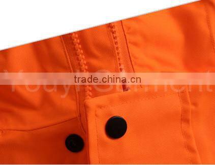 Fluorescent Orange Hooded Raincoat Workwear With Reflective Strips