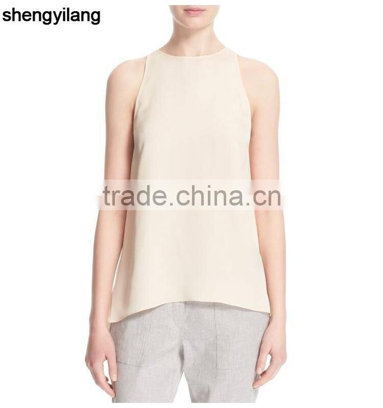 women 100% sleeveless black white navy silk simple blank tanktops/singlets