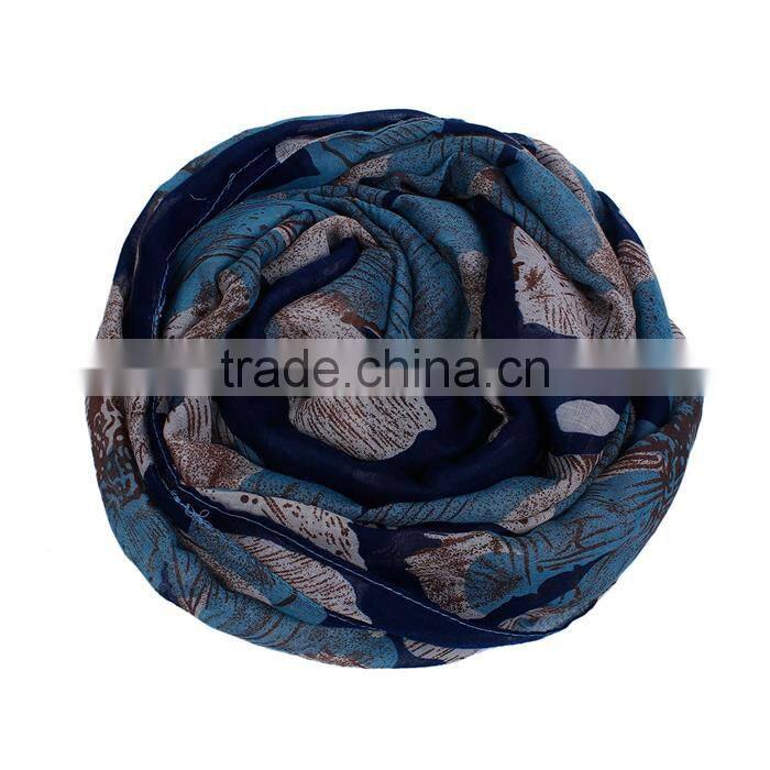 Voile Scarves & Wraps Rectangle Navy Blue Flower Fashionable Scarf