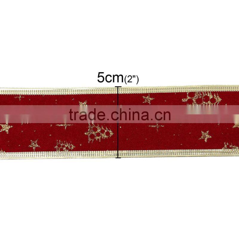 Red Tree Star Pattern Velvet Satin Ribbon For Christmas Decor