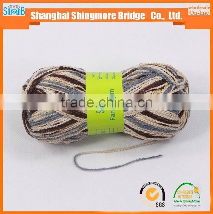 Online shopping knitted yarn china supplier cheapest price wholesale dyed spun polyester ripple yarn hand knitting scarf yarn