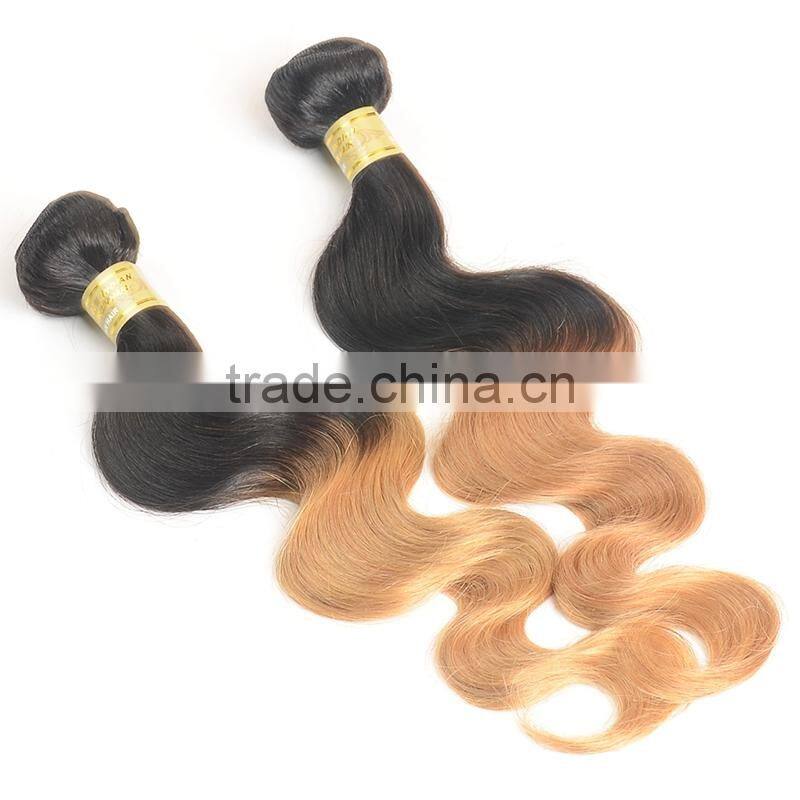 Wholesale price 1b/27 color ombre hair weaves , Indian hair