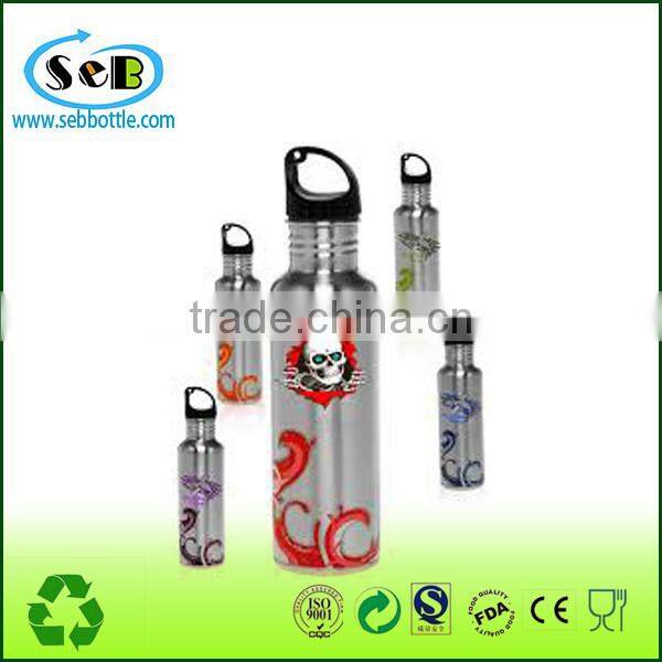 2015 New Style Single Wall stainless steel sport bottle , drinking water bottle with carabiner , camping bottle