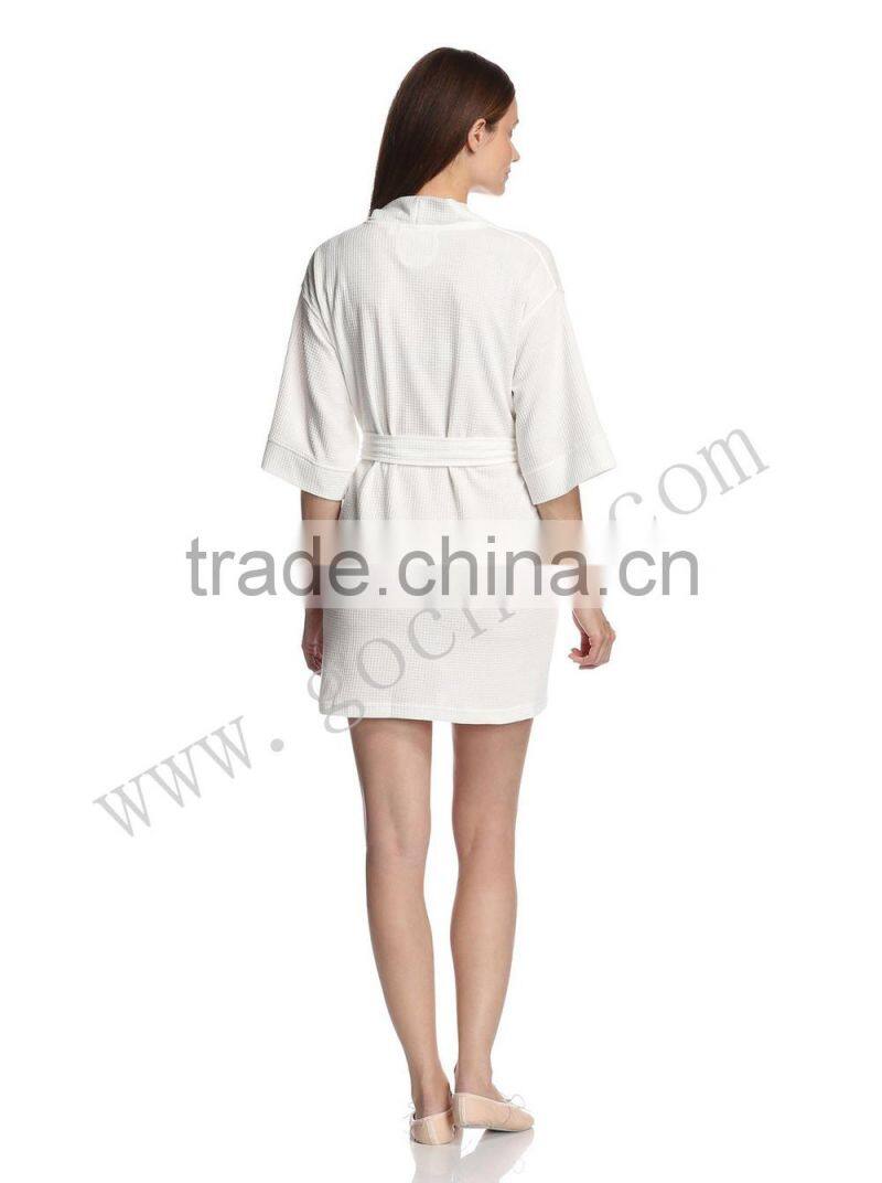 Waffle pique women kimono collar breathable spa bathrobe