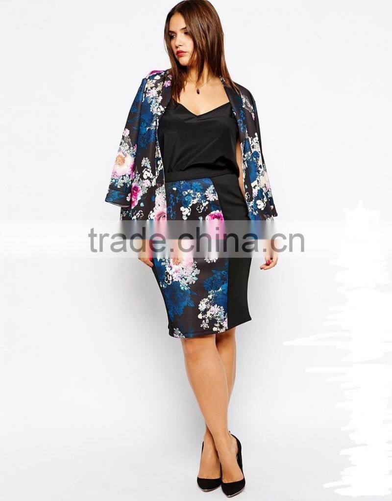 hot selling plus size high-waisted pencil skirt printed pink clove panelled lady skirt