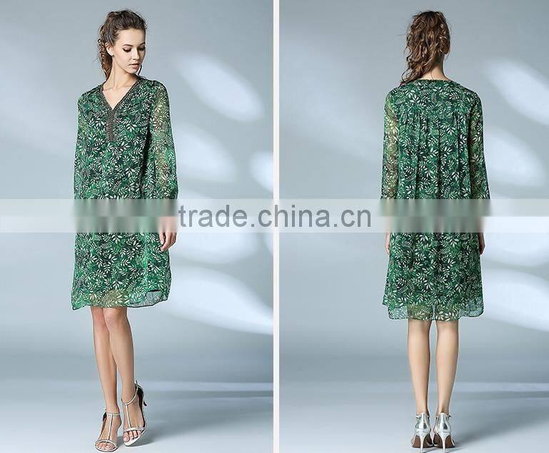 Ladies elegant party dress chiffon leaf bead loose prom dress 2017