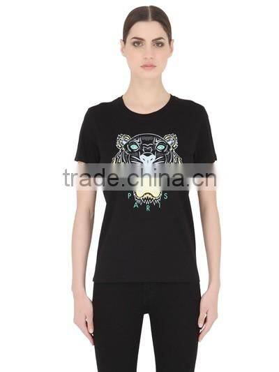 Girls Short Sleeve O Neck Printed T-Shirts made in China,Oem 100% cotton Fashion Black T shirts for Women
