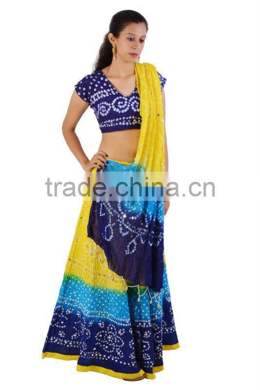 Indian Long Evening Dresses Bandhej Lehenga Choli