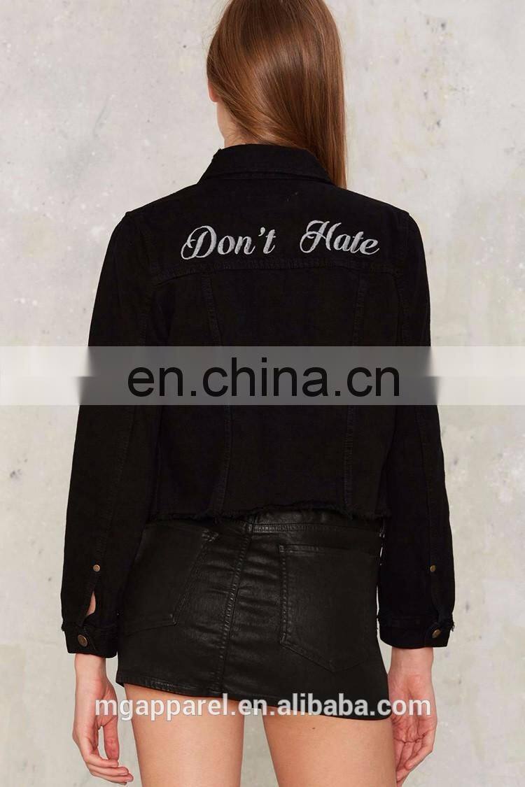 2017 Latest fashion women jean jacket wholesale ladies denim embroidered jacket