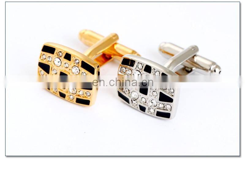 Black and Gold Grid Rhinestone Shirt Men Cufflinks Crystal