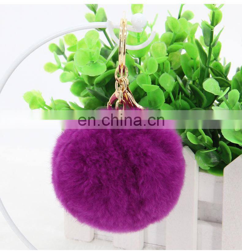 2016 Beautiful and Softly Multicolor Fur Ball Keychain Genuine Rabbit Fur Pom Pom Key Chain