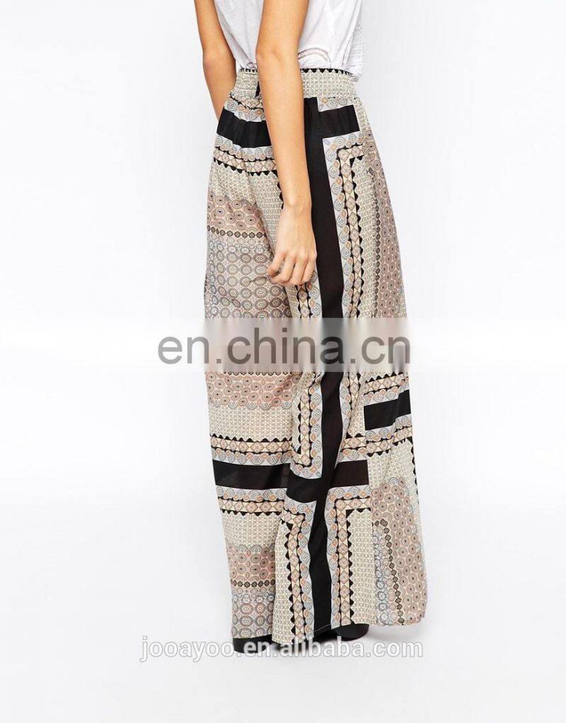 Women Fashion Trousers Ladies Border Print Casual Loose Wide Leg Pants