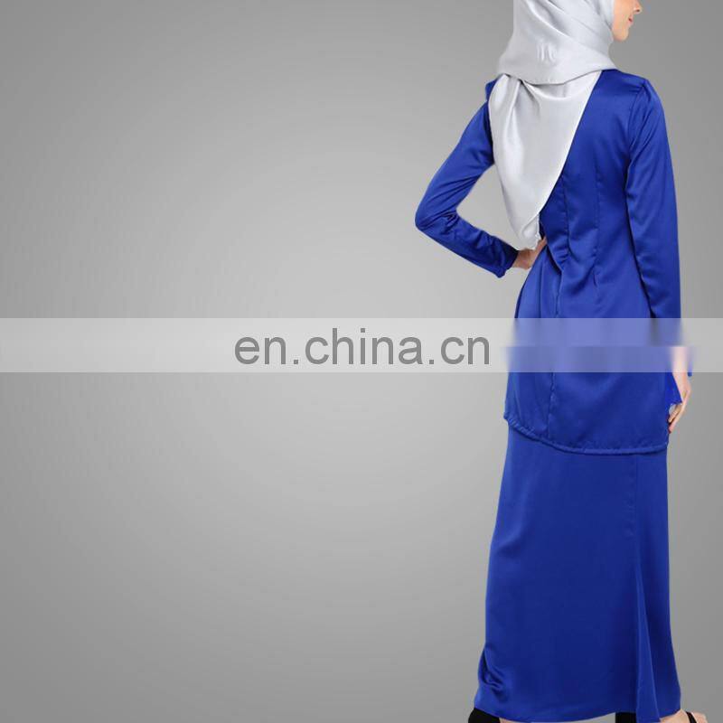 2017 Simple Style Long Sleeve Fashion Baju Kurung Pelum Elegant Cosy Navy Blue Baju Kebaya Malaysia New Design Abaya