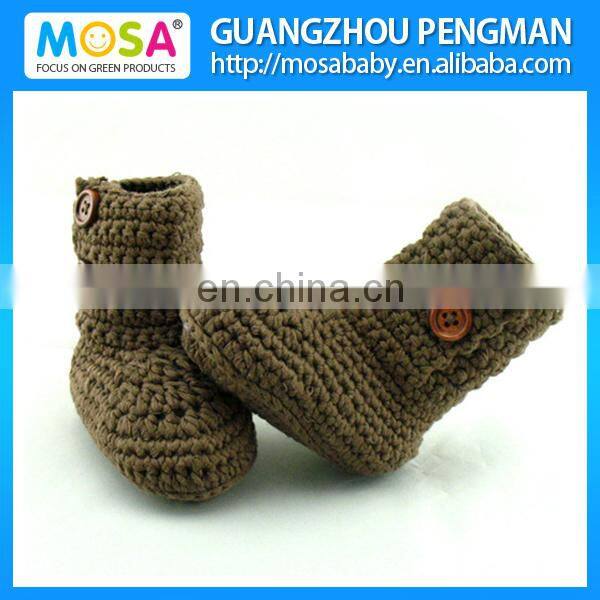 2015 Newborn Baby Boys Booties With Button Ankle Boots Baby Crochet Shoes Brown