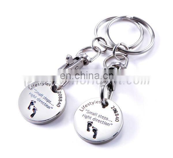 Bulk cheap debossed branding trolley coin key holder