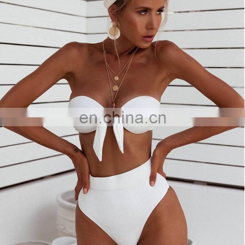 Bow Design Wrapped Sexy Neon Bikini Set Knotted Solid High Waist G String Swimsuit Women Micro Swimsuit Mermaid 2019