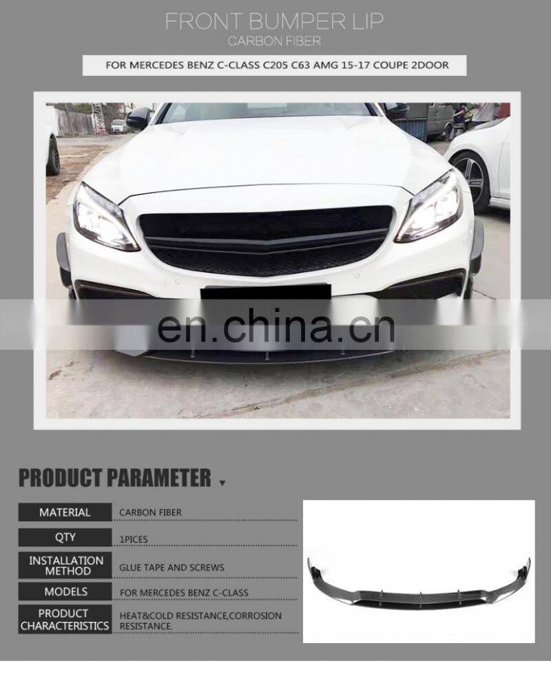 Carbon fiber front bumper chin lip spoiler for Mercedes-Benz W205 C63 2015-2017