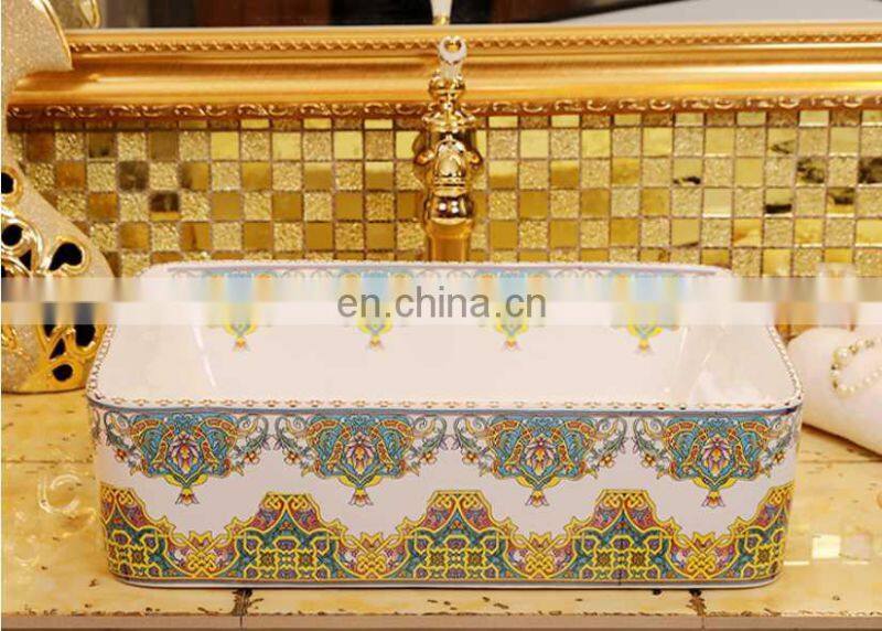 Luxury modern rectangular european style porcelain ceramic basin for hand washing