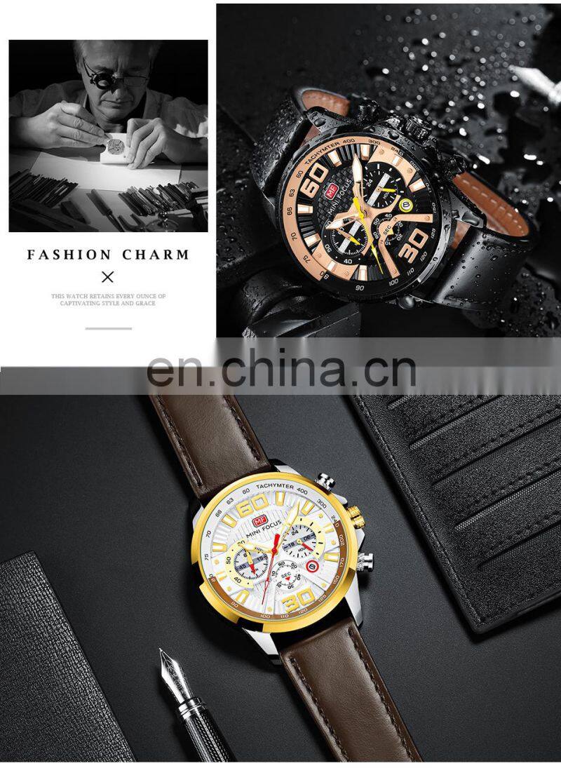 MINI FOCUS MF0336G Fashion Quartz Wristwatches Brand Luxury Men Watches Stainless Steel Leather Strap Sport Watches