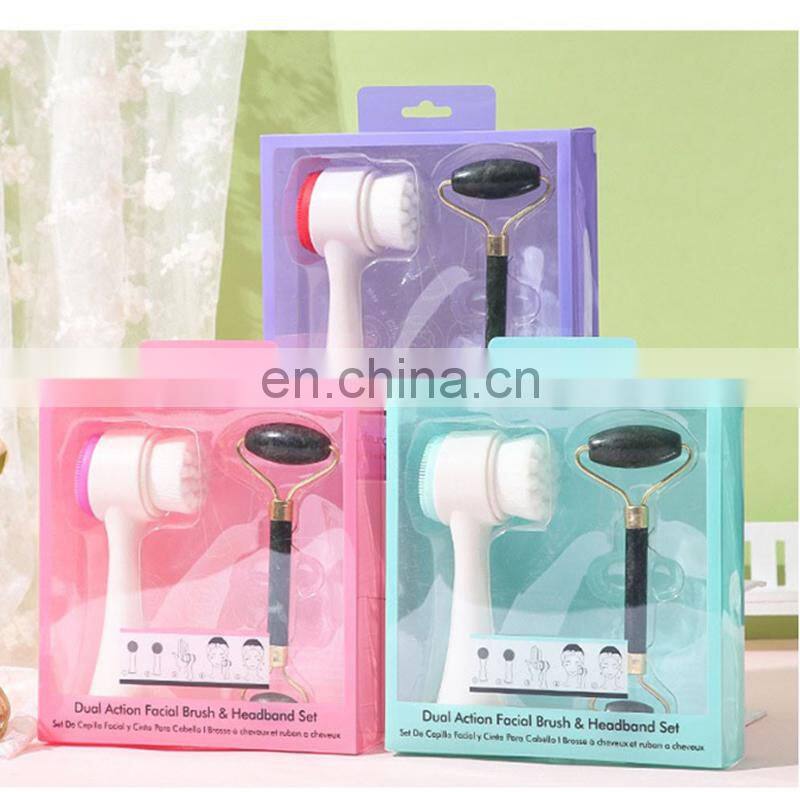 Dual Action Facial brush jade roller for massage Makeup Tools set