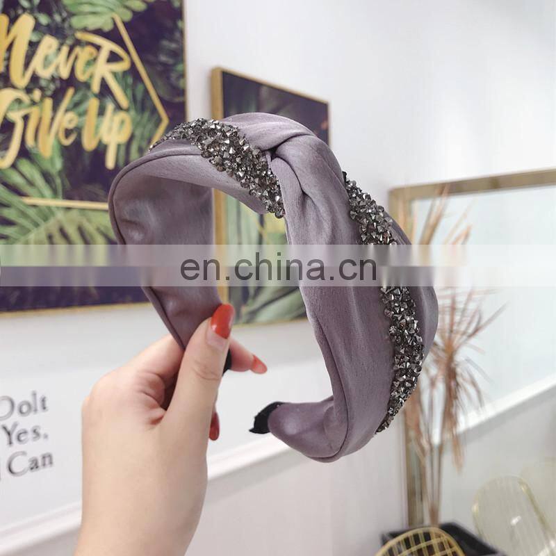 New Fashion Rhinestone Hairband Women Solid Wide Side Headband Middle Knot Turban Girls Autumn Winter Hair Accessories Headwear