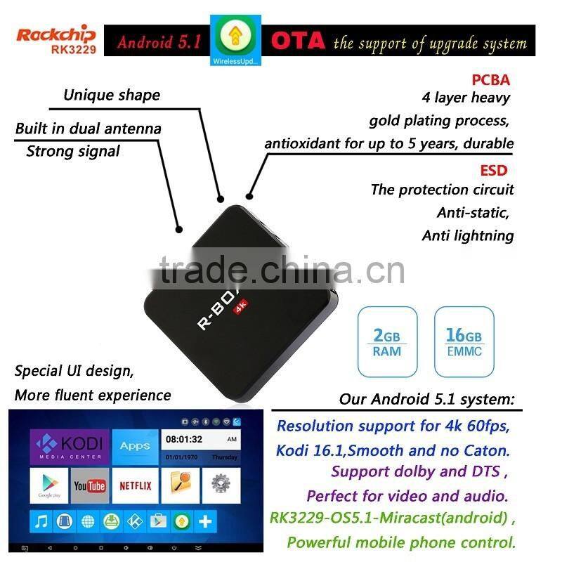 Android5.1 Bluetooth4.0 TV Set Top Box HD 4K Video Support Free Kodi16.1 2G 16G R-Box Plus Android TV Box Mini PC