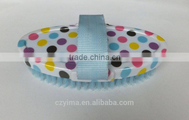 Hot ~ colored circle pattern horse body brush with blue strap