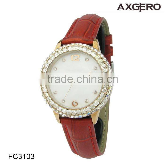 Hot sale diamonds leather watch vogue lady watch