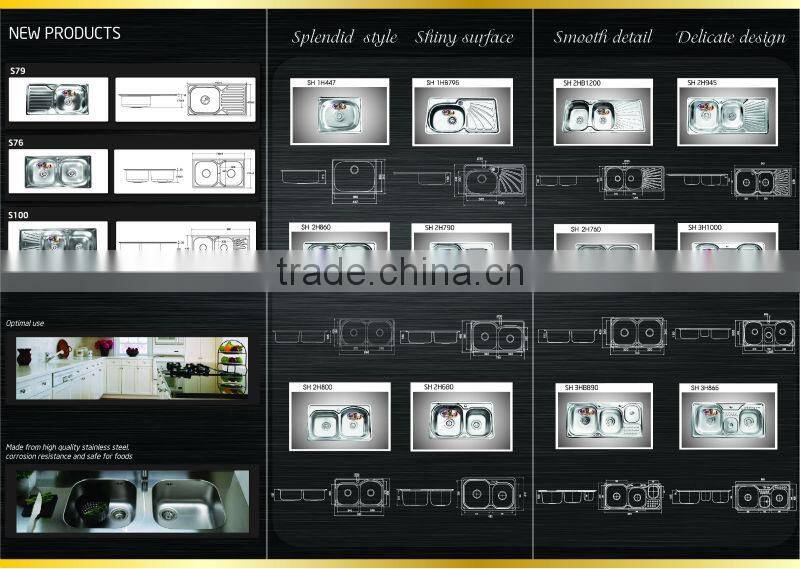 double bowl stainless Steel sink with drainboard