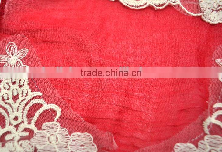 2015 Autumn Winter Newest Embroidery Floral Lace Sewed Cotton Baby Girls Scarf