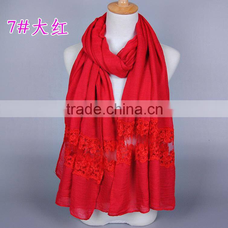 Top Quality Long Cotton Plain Fashion Women Lace Shawl