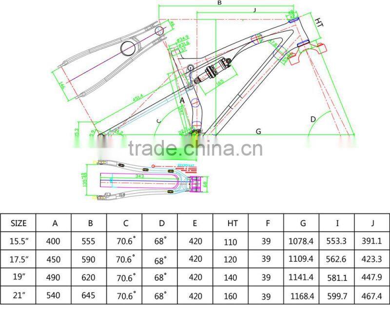 26er carbon mountain bike frame AC076 ,carbon suspension mtb frame BSA/BB30 available