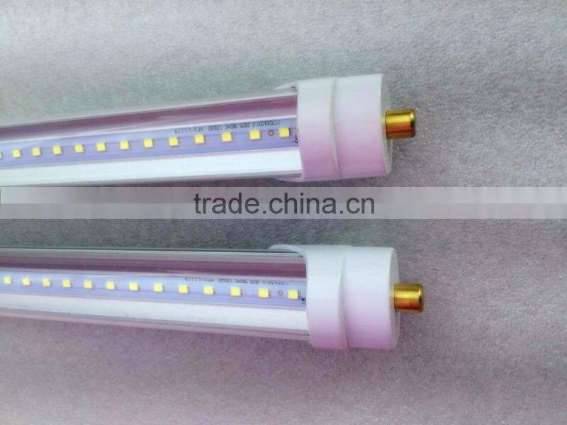 Shenzhen Victory Lighting 8 foot T8 44W 60W FA8 Single Pin led tube light 7000K clear/stripy/Milky cover