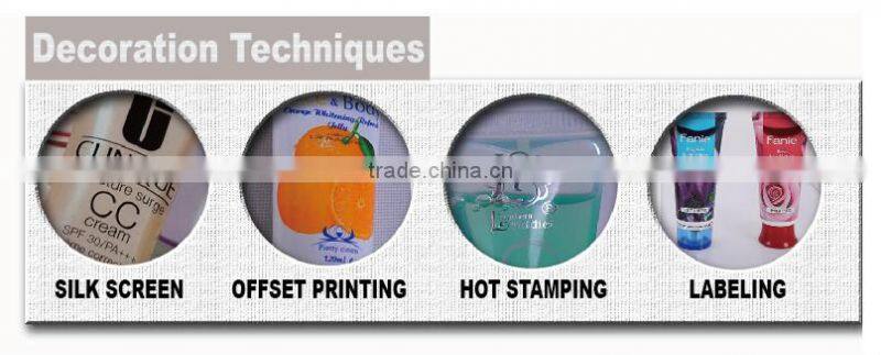 labeling collapsible empty tube with champagne aluminium cap