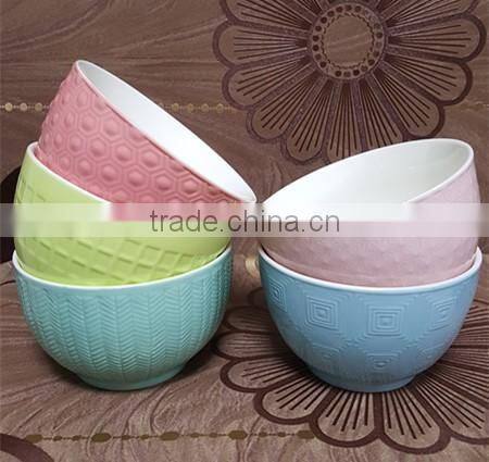 embossed outside pink inside white ceramic salad bowl for wholesale