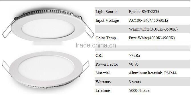 WW/PW/CW CCT, Ultra Slim Recessed, 6W Round LED Downlight