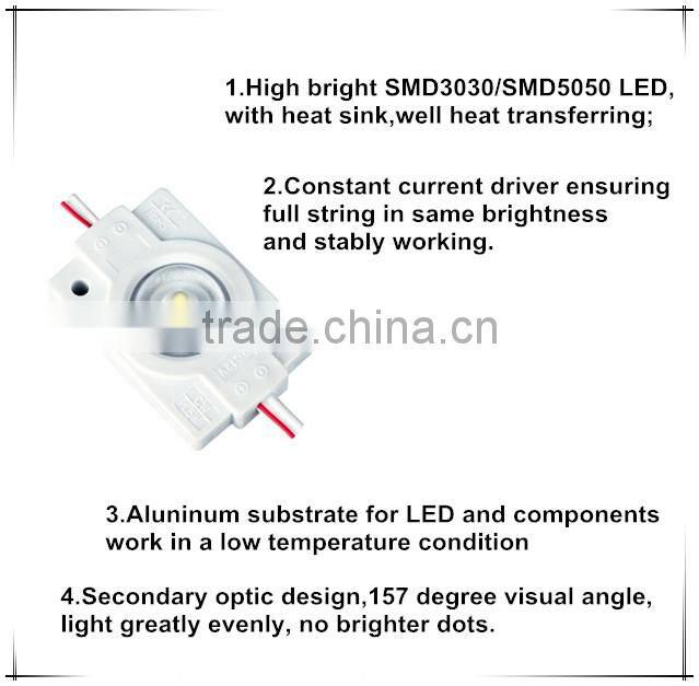 High power 1.5w 160 degree signage led modules with lens